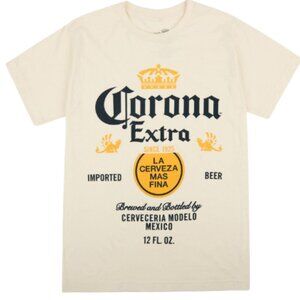 Corona Beer Unisex Short Sleeve Graphic Tee Beige Casual T-Shirt Size Large
